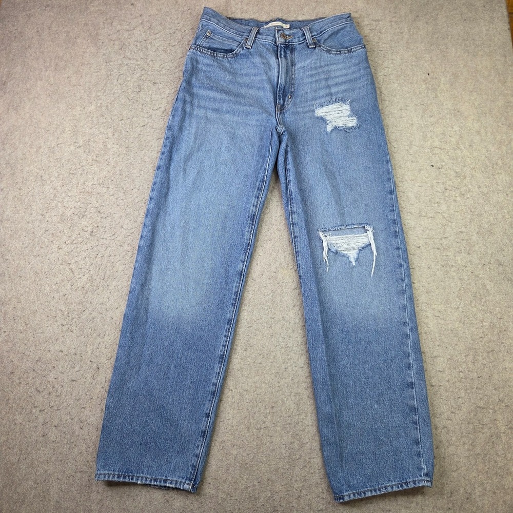 Levi's '94 Baggy Wide Leg Jeans Womens Size 27 Blue Washed Denim Distressed